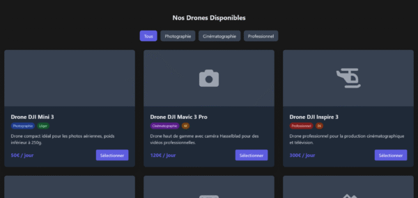 Location de Drones Professionnels application web  template HTML