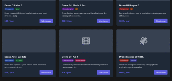 Location de Drones Professionnels application web  template HTML