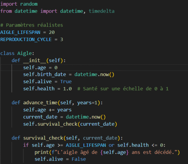 Module de Simulation de Vie Animale - Aigle (Aging Process)