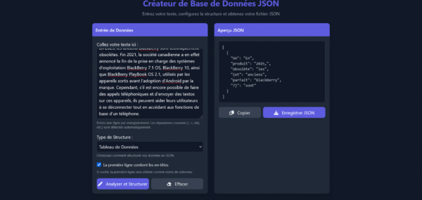Template HTML "JSON Creator"