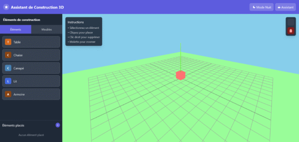 Template HTML "Assistant de Construction de Maison 3D"