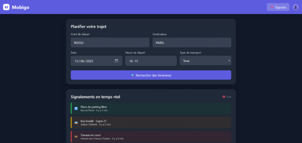 Template HTML "Mobigo - Planification de Déplacements"