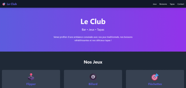 Screenshot 2025-06-18 at 15-18-43 Le Club - Bar Jeux & Tapas Template "Le Club - Bar Jeux & Tapas" 🎯🍹