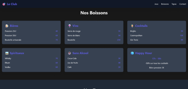 Screenshot 2025-06-18 at 15-18-58 Le Club - Bar Jeux & Tapas Template "Le Club - Bar Jeux & Tapas" 🎯🍹