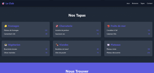 Screenshot 2025-06-18 at 15-19-04 Le Club - Bar Jeux & Tapas Template "Le Club - Bar Jeux & Tapas" 🎯🍹
