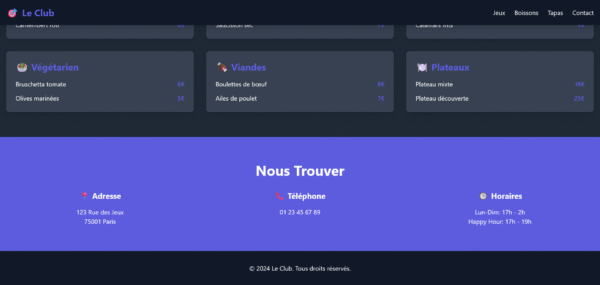 Screenshot 2025-06-18 at 15-19-11 Le Club - Bar Jeux & Tapas Template "Le Club - Bar Jeux & Tapas" 🎯🍹