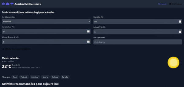 Template HTML - Assistant Météo-LoisirsDescription générale