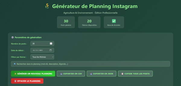🌾 Générateur Autonome de Planning Instagram - Agriculture & Environnement