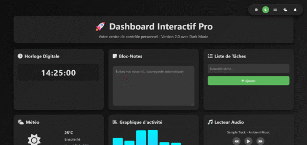 Dashboard Interactif Tout-en-Un – Prêt à l’Emploi 3 version