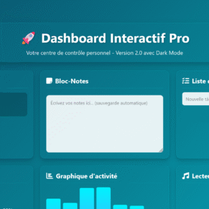 Dashboard Interactif Tout-en-Un – Prêt à l’Emploi 3 version
