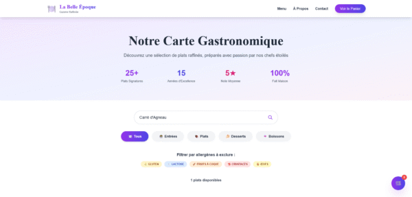 Template HTML "La Belle Époque" - Menu Gastronomique Interactif