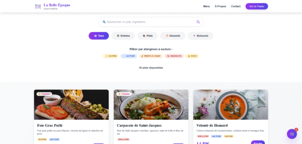 Template HTML "La Belle Époque" - Menu Gastronomique Interactif