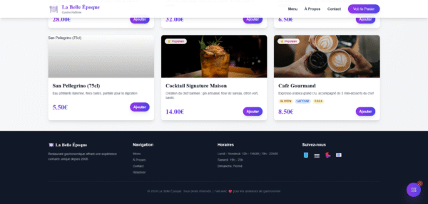 Template HTML "La Belle Époque" - Menu Gastronomique Interactif