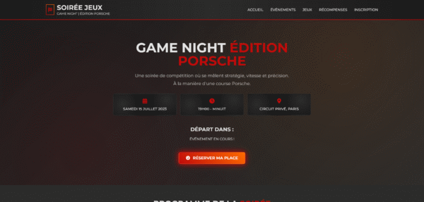 Template HTML "Game Night | Édition Porsche