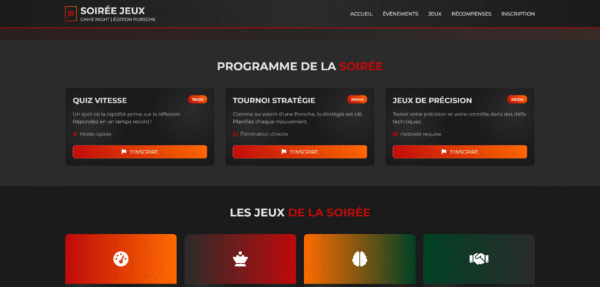 Template HTML "Game Night | Édition Porsche