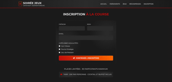 Template HTML "Game Night | Édition Porsche