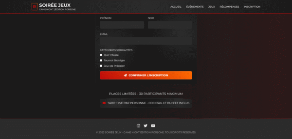 Template HTML "Game Night | Édition Porsche