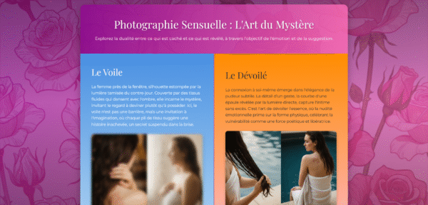 Template HTML "Voilé & Dévoilé" (Sensualité Artistique)
