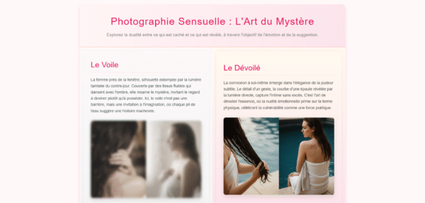 Template HTML "Voilé & Dévoilé" (Sensualité Artistique)