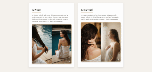 Template de Portfolio HTML/CSS/JS "Voilé & Dévoilé" - Le Triptyque de la Sensualité