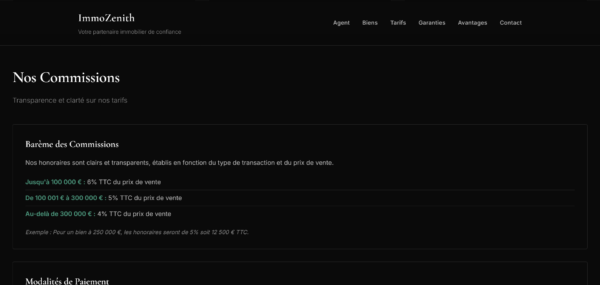 Template ImmoZenith Page d'atterrissage / Site Vitrine d'Agent
