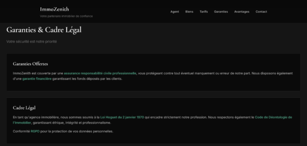 Template ImmoZenith Page d'atterrissage / Site Vitrine d'Agent