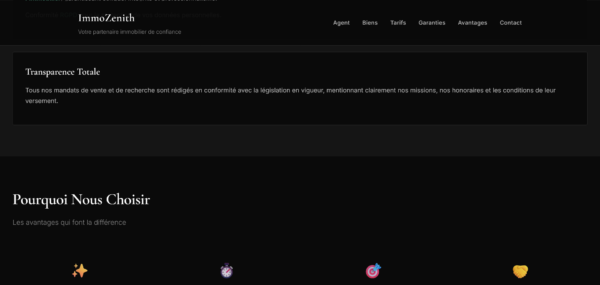 Template ImmoZenith Page d'atterrissage / Site Vitrine d'Agent