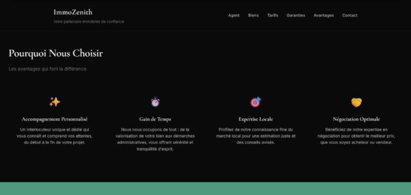 Template ImmoZenith Page d'atterrissage / Site Vitrine d'Agent