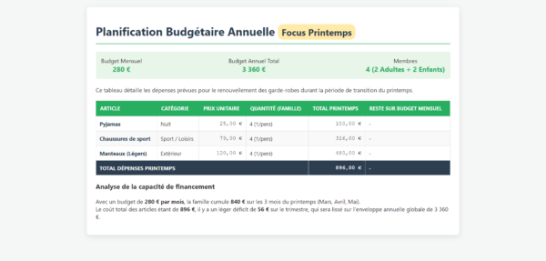 Budget Habillage Famille Printemps