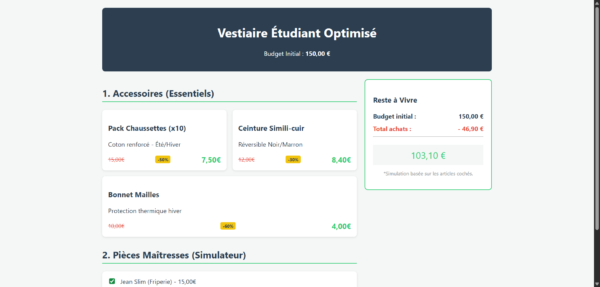 Budget Mode Etudiant 150