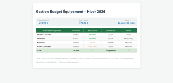 Planificateur Budget Hiver