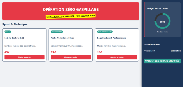 Zero Gaspillage Interface Famille